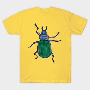 Fun Green Fiery Searcher Beetle Graphic Tee T-Shirt